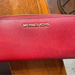 Michael Kors Cherry Red Zip Wallet